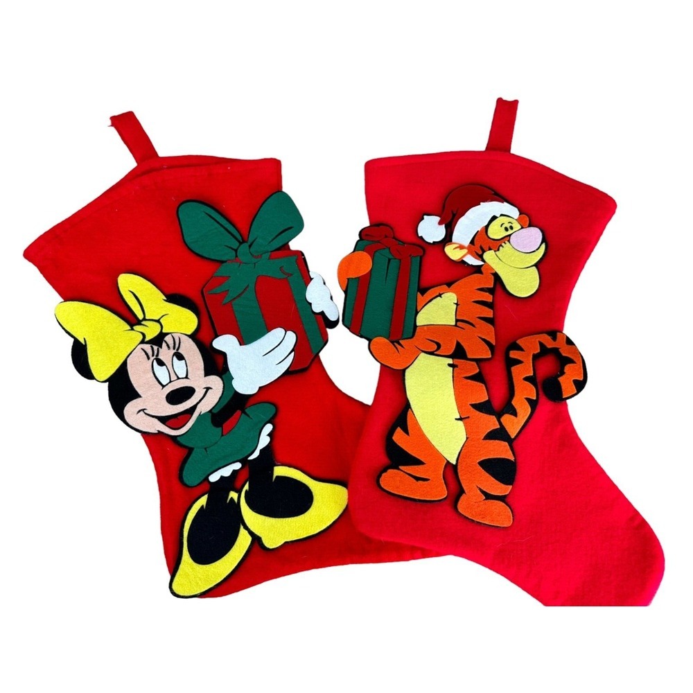 Disney Winnie‎ the Pooh TIGGER and MINNIE Felt Christmas Stocking with gifts 17"